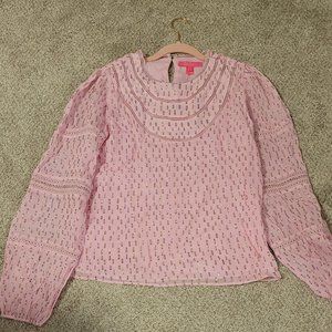 Lilly Pulitzer Lace Top, Pink Viscose Metallic Rainbow Clip Pattern, Small, NWT